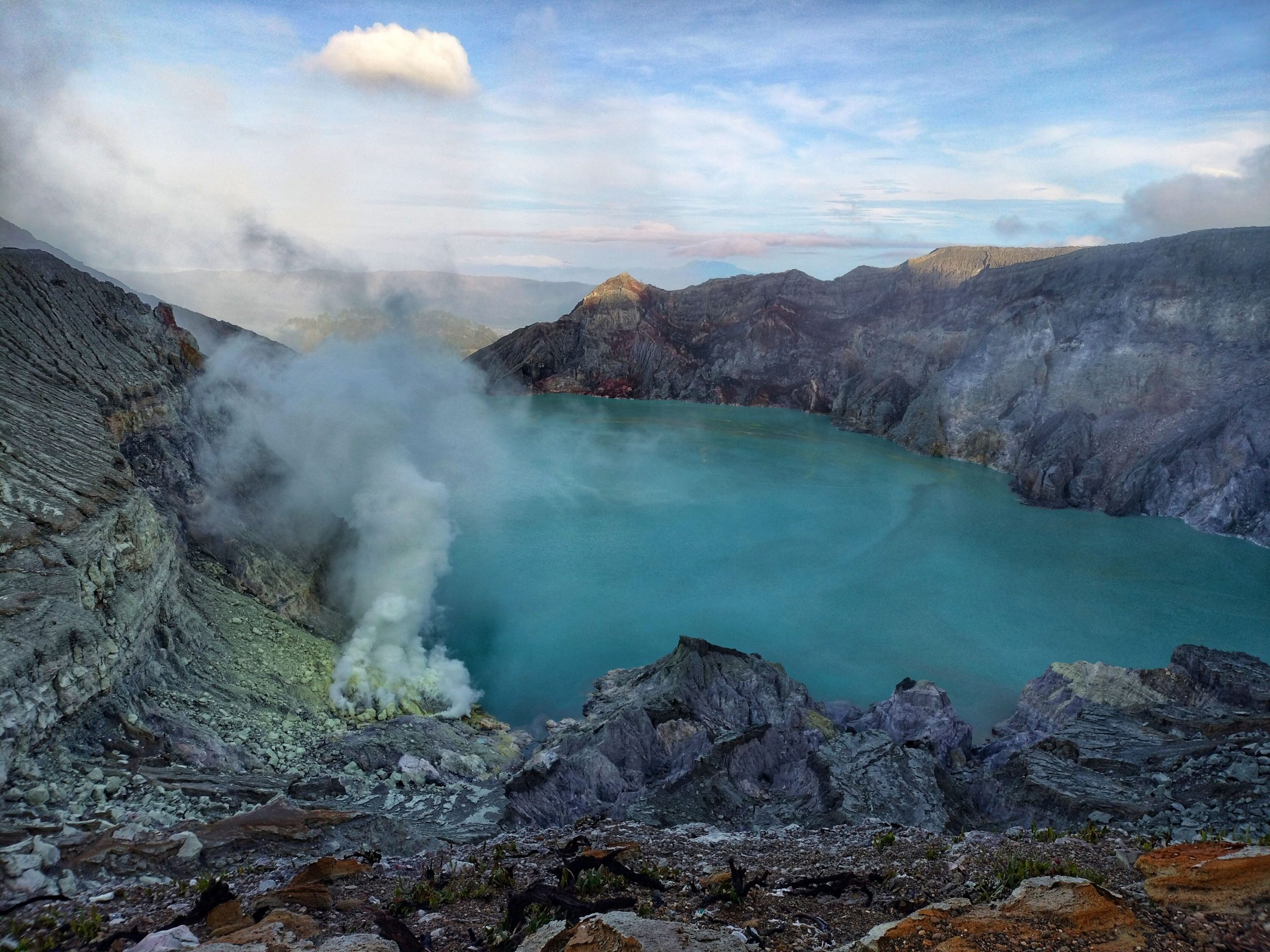 Blue fire at Ijen Volcano crater, East Java, Indonesia