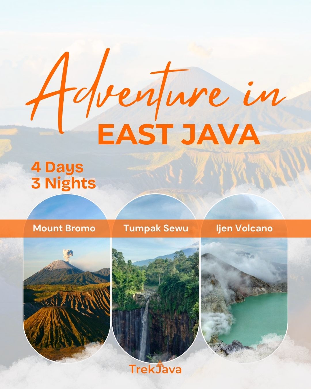East java adventure tour featuring mount bromo sunrise, tumpak sewu waterfall and ijen crater