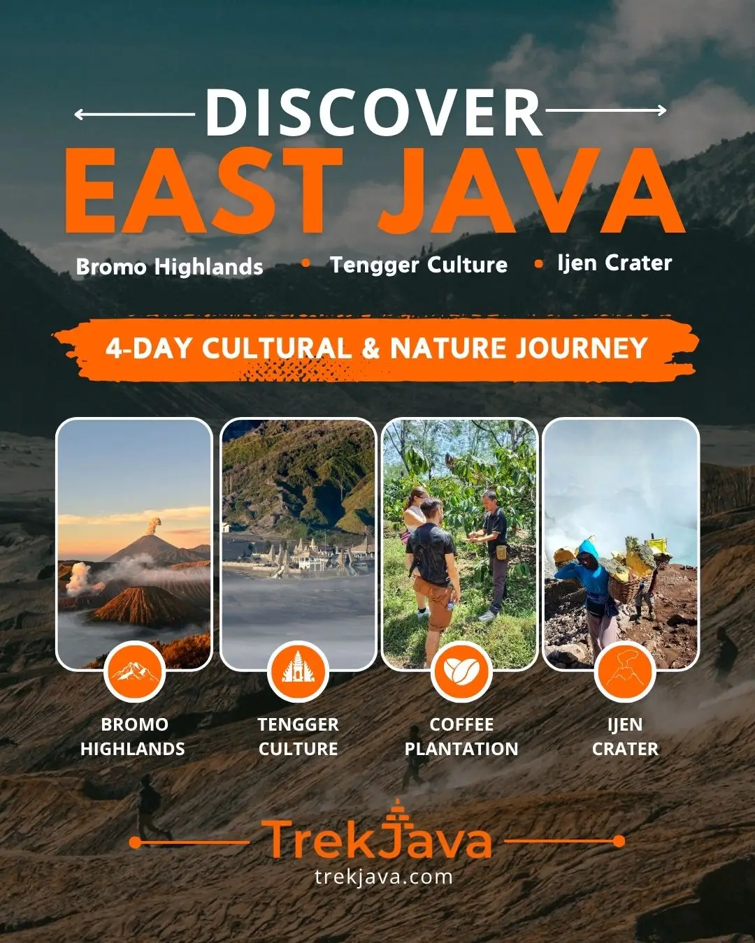 East java cultural landmarks and natural landscapes on a 4-day journey