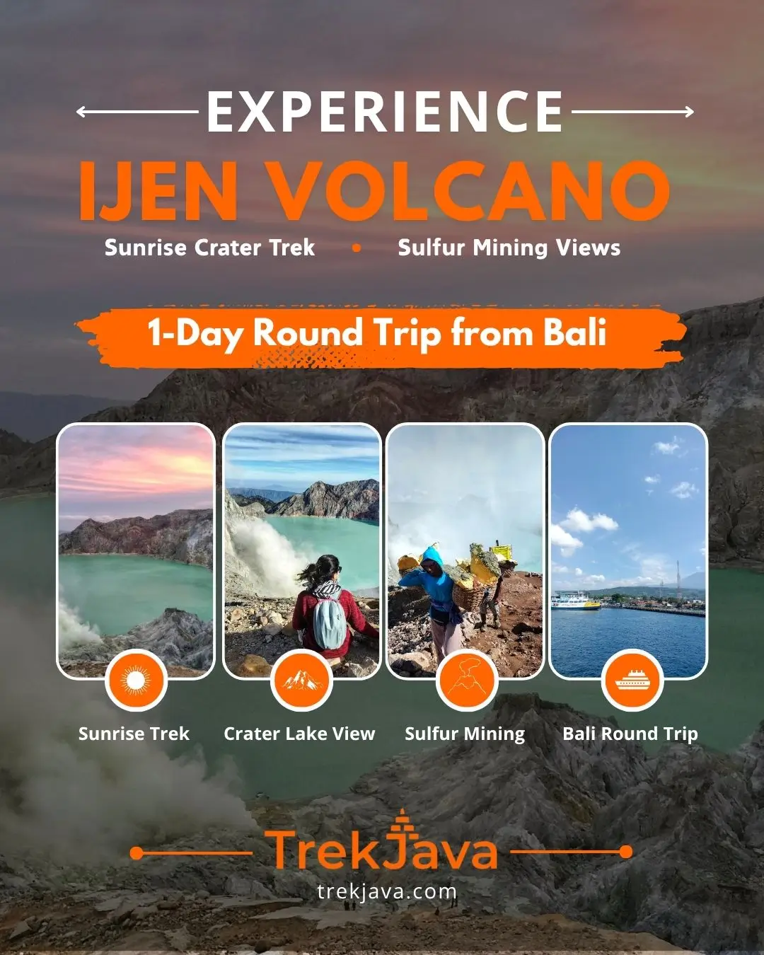 Ijen Volcano crater during a round trip from Bali